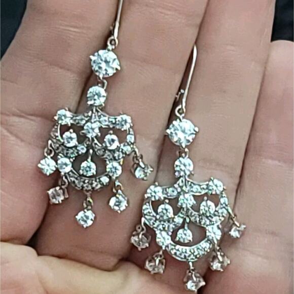 MEDA Sterling Silver 2" Drop Zircon Chandelier Earrings - Picture 7 of 8
